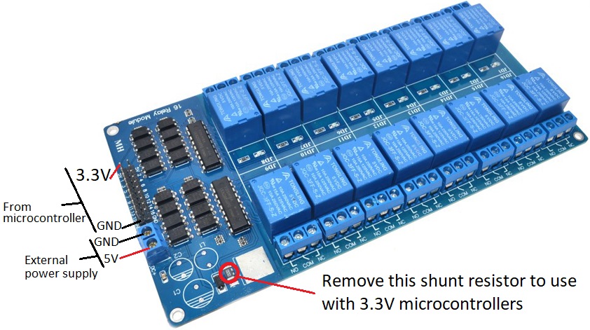 Carte 16 Relais avec entrée opto 3,3V - 5V - Boutique Semageek