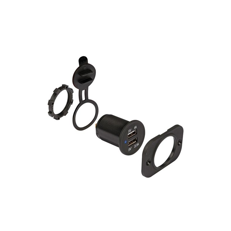 FLUSH MOUNT USB CAR CHARGER (1224 VDC IN,2 x 5 V OUT)