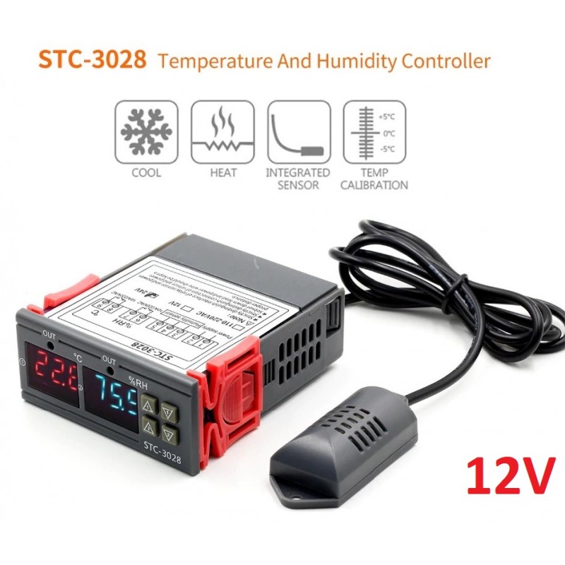 DC12V STC-3028 10A Dual LED Temperature & Humidity Controller Thermostat Probe