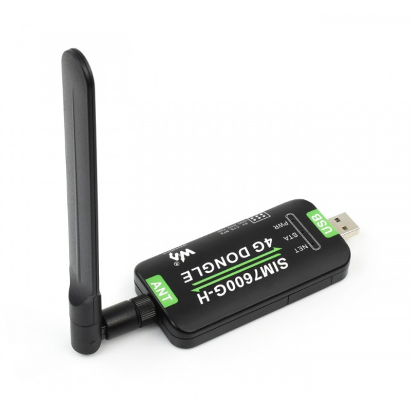 Dongle 4G SIM7600G-H Avec Antenne - Compatible 2G/3G/4G, GPS/Beidou - Pour PC Windows/Linux - USB/UART - 9