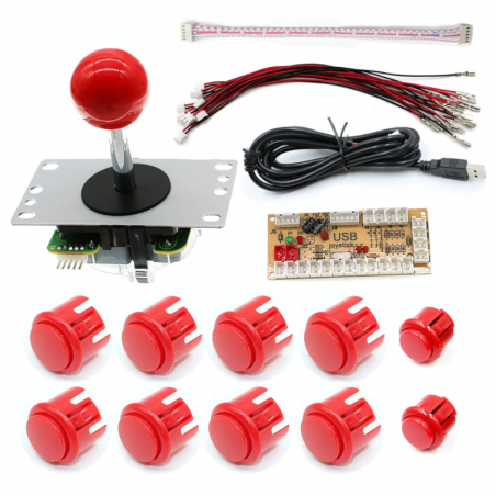 Datter apotek Anbefalede ARCADE Game Machine DIY Parts RED- USB Encoder + Joystick + Push Buttons +  Cables
