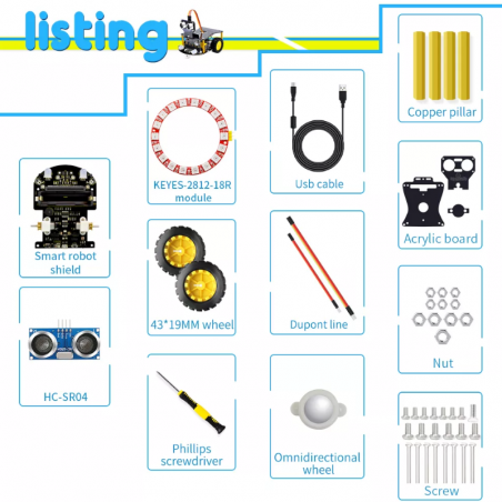 Micro:bit mini smart robot car kit V2 (without Micro:bit) - keyestudio ...