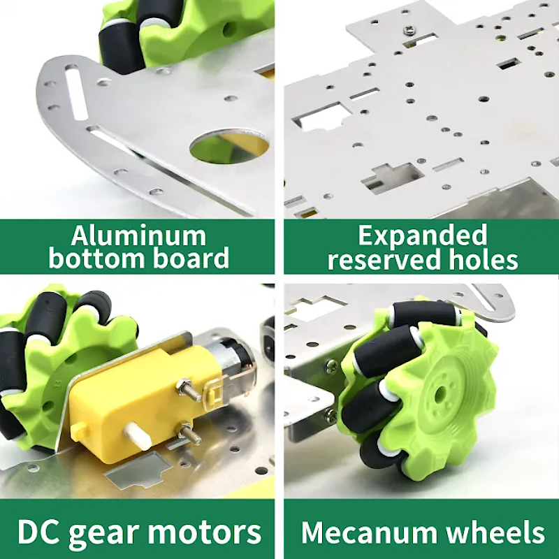 4WD Mecanum Wheel Robot Cart Chassis Kit Double Layers Aluminum Body