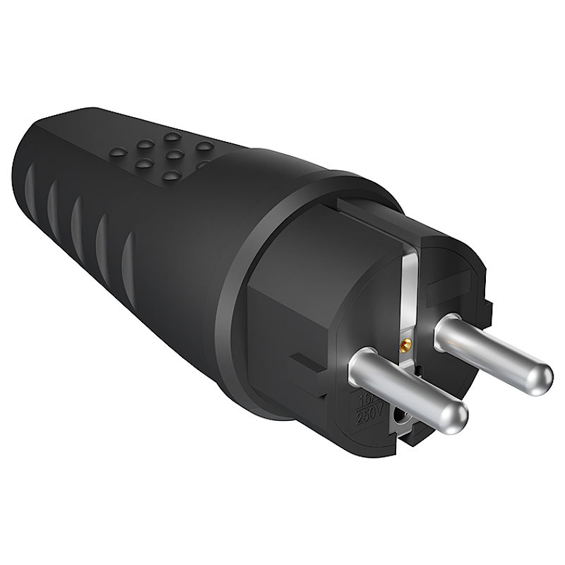 thumbnail image 2 of ABL-KOPP Schuko Angle Plug & Coupling Set - Rubber Angle Plug + Double Coupling, EU Schuko, 16A, Black/White 2 of 4