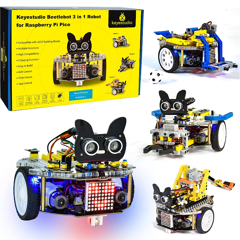 Beetlebot 3 in 1 Robot for Raspberry Pi Pico Lego blocks compatible Keyestudio KS3027