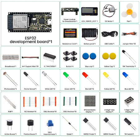 Kit de Iniciação Básico para ESP32 c/ 25 projetos Python & C (placa ...