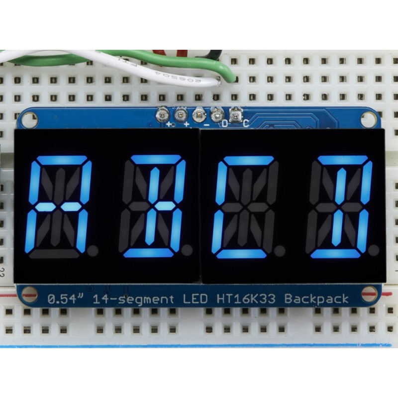 Quad Alphanumeric Display - Blue 0.54" Digits w/ I2C Backpack