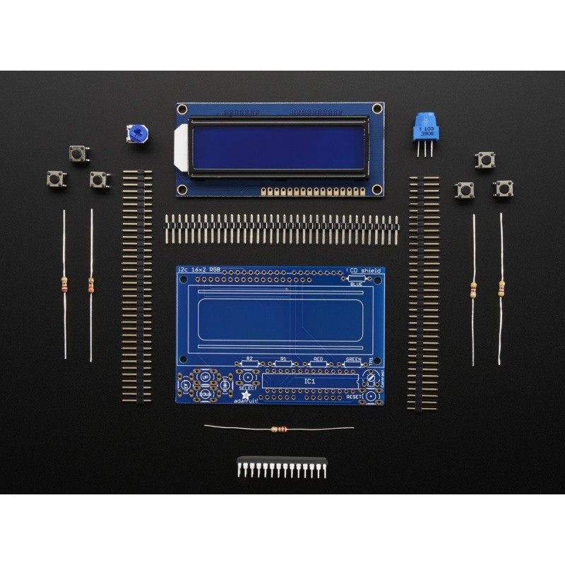 LCD Shield Kit w/ 16x2 Character Display - Only 2 pins used! - BLUE AND WHITE	