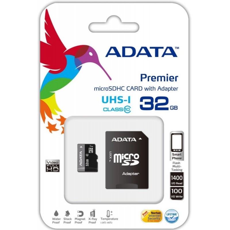 32GB microSDHC card Adata Class10 UHS-I with adapter