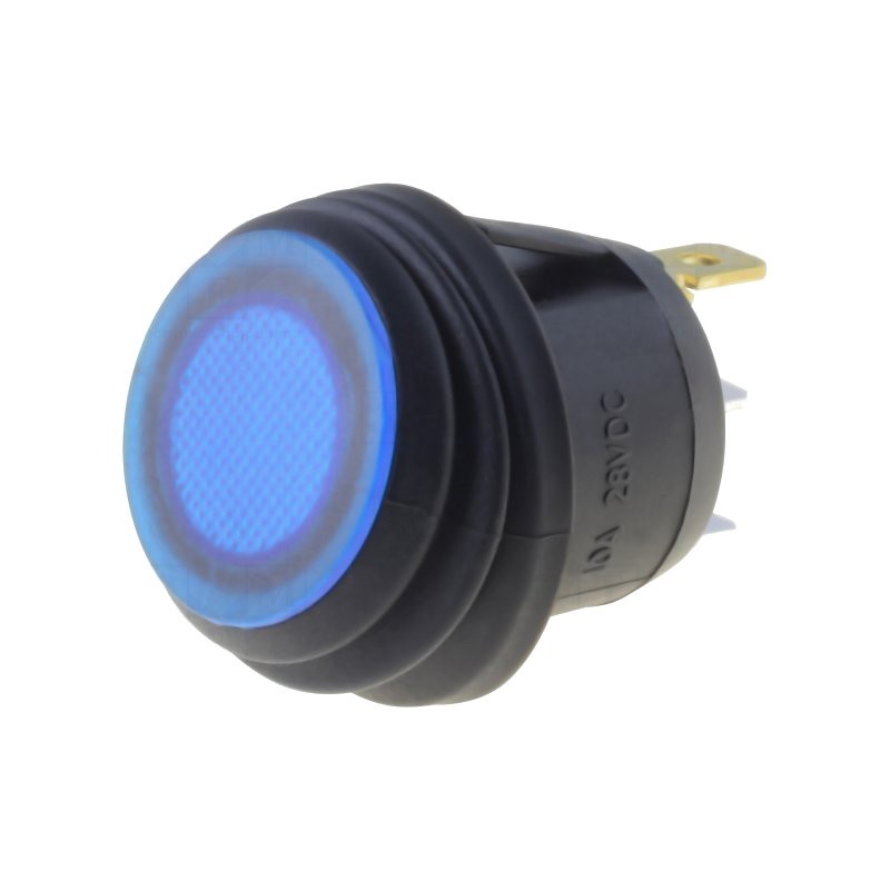 ROCKER, 2-position, SPST, ON-OFF, 10A/28VDC, blue, IP65, LED 24V DC